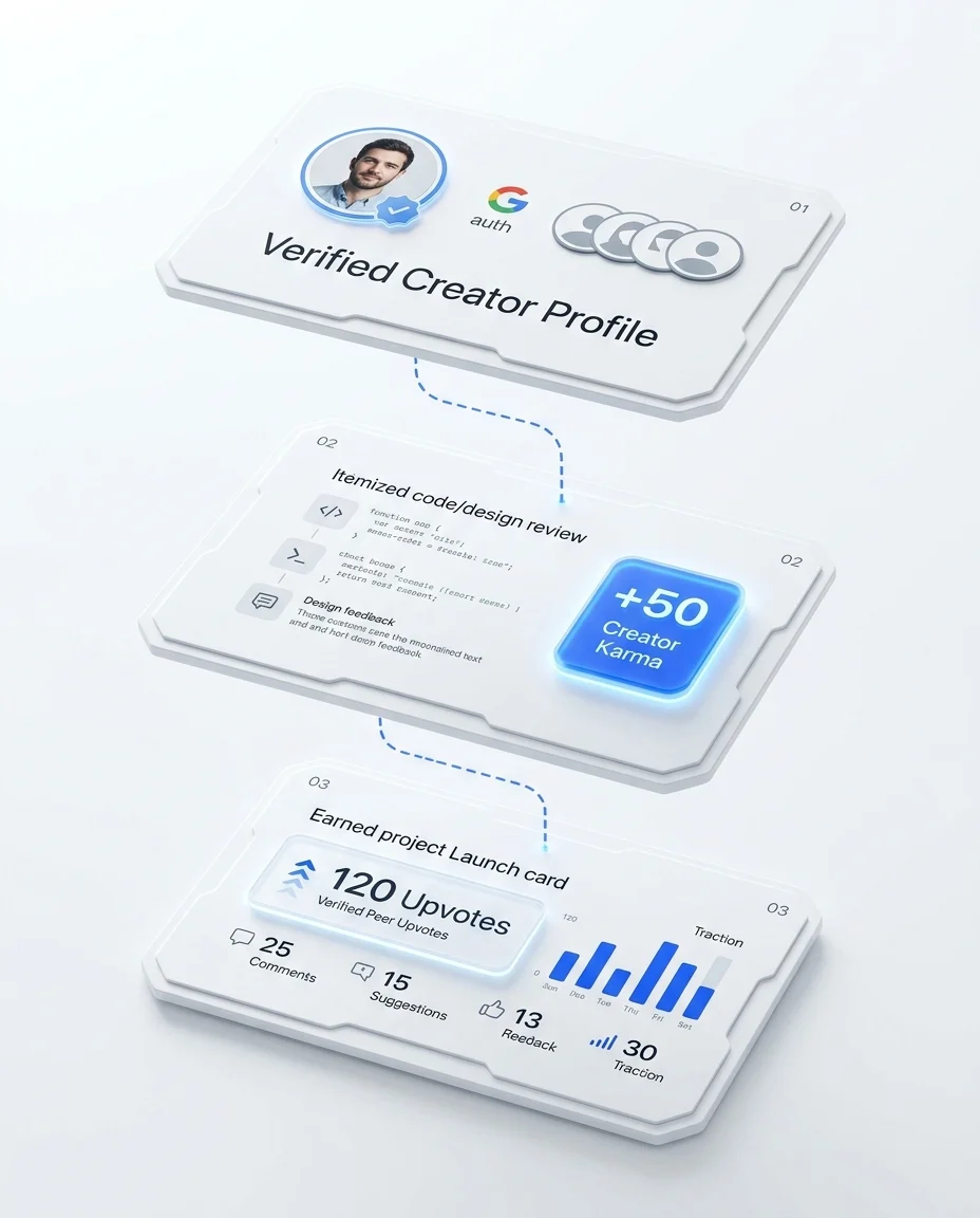 XealBrax Creator Network platform workflow showing project reviews and Creator Karma engine
