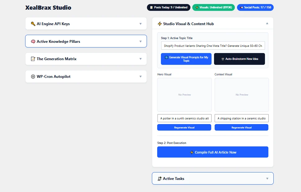 XealBrax AI Auto Blogging Dashboard Interface